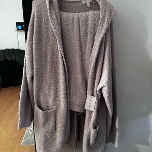 Brand New Two Piece Taupe SFT Hood Cardigan and Pant Set